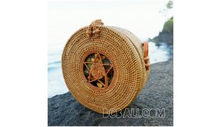 around circle straw rattan grass ata bags motif with lining fabric bali style